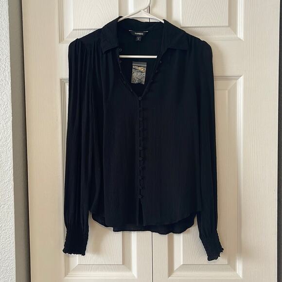 Express Black Portofino Work Button Up Blouse - Picture 1 of 2